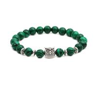 Malachite Beaded Bracelet with Owl & Buddha Head - Handmade Spiritual Jewelry for Men & Women (Elephant/Lion Head)