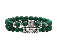 Malachite Beaded Bracelet with Owl & Buddha Head - Handmade Spiritual Jewelry for Men & Women (Elephant/Lion Head)