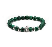 Malachite Beaded Bracelet with Owl & Buddha Head - Handmade Spiritual Jewelry for Men & Women (Elephant/Lion Head)