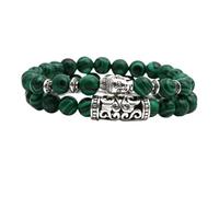 Malachite Beaded Bracelet with Owl & Buddha Head - Handmade Spiritual Jewelry for Men & Women (Elephant/Lion Head)