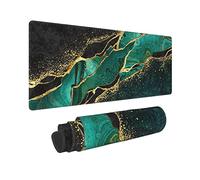 Malachite Green Black Gold Marble Mouse Pad XL Extended Desk Mat, Non Slip Rubber Base Stitched Edge Gaming Pc Desktop Large Mice Pad,31.5 x 11.8 Inch