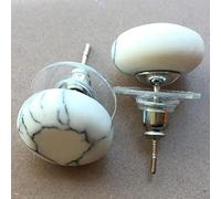 Malachite Lapis Lazuli Tiger Eye Opal Crystal Howlite Goldstone Blue Sand Jaspe Bead Stud Earrings,White Howlite MC9576