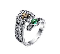Malachite Sterling Silver Adjustable Spoon Thumb Ring for Women - Chunky Malachite Jewelry Gift
