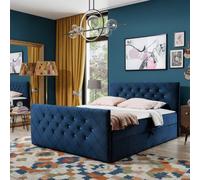 Malaga M Bedroom Upholstered Bed Mdf Laminated Board Hr Foam Bonell Spring Wooden Frame With Topper 140X200 Blue