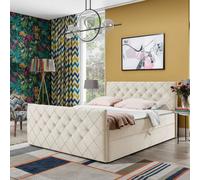 Malaga M Bedroom Upholstered Bed Mdf Laminated Board Hr Foam Bonell Spring Wooden Frame With Topper 160X200 Cream