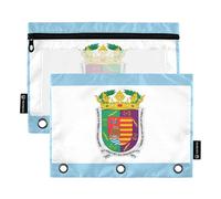 Malaga Province Flag 3 Ring Binder Pencil Pouch Pen Pencil Bags with Zipper Pink School Clear Binders Pockets Students 9.8" x 7.1", 2 Packs
