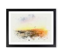 Malaga Skyline In Spain In Abstract Modern Art Framed Wall Art Print, Ready to Hang Picture for Living Room Bedroom Home Office Décor, Black A2 (64 x 46 cm)