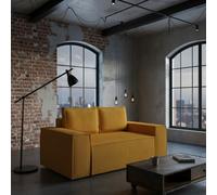 Malaga Small 2 Seater Sofa Bed Compact Fold Out With Hidden Storage Comfortable Seating Mustard Corduroy