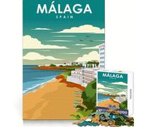 Malaga Spain Travel Poster Jigsaw Puzzles1000 Pieces Focus Enhance Mind Soothing Fun Smooth Cut Birthday Present size 38x26cm