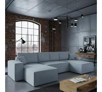 Malaga U Mdf Upholstered Living Room Corner Sofa Bed With Storage Free Standing Backrest 370X181X94Cm Light Grey