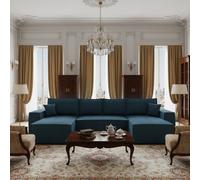 Malaga U Mdf Upholstered Living Room Corner Sofa Bed With Storage Free Standing Backrest 370X181X94Cm Torquoise Corduroy