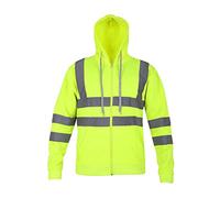 MALAIKA Hi Vis Zip Hooded Sweatshirt High Visibility Reflective Tape Band Work Fleece Safety Hoodie Sweat Shirts Jacket Warm Security Workwear Work Wear Jumper Tops (XXL, Fluorescent Yellow)