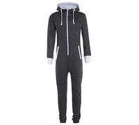 MALAIKA ® Unisex Kids Girls Boys Plain Colour Fleece Hooded All in One Onesie Jumpsuit 7-13 Years Charcoal