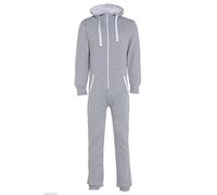 MALAIKA ® Unisex Kids Girls Boys Plain Colour Fleece Hooded All in One Onesie Jumpsuit 7-13 Years Silver Grey
