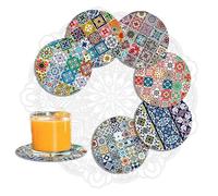 MALANGI Drink Coasters Set of 6 - Ceramic Turkish Coasters - Absorbent Giftable Coaster - Non-Scratch Top & Non-Slip Cork Base (Style 6 Without Stand)