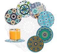 MALANGI Drink Coasters Set of 6 - Ceramic Turkish Coasters - Absorbent Giftable Coaster - Non-Scratch Top & Non-Slip Cork Base (Style 8 Without stand)