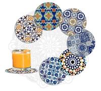 MALANGI Drink Coasters Set of 6 - Ceramic Turkish Coasters - Absorbent Giftable Coaster - Non-Scratch Top & Non-Slip Cork Base (Style 2 Without stand)
