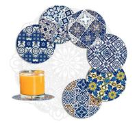 MALANGI Drink Coasters Set of 6 - Ceramic Turkish Coasters - Absorbent Giftable Coaster - Non-Scratch Top & Non-Slip Cork Base (Style 1 Without stand)