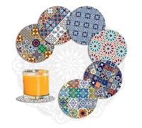 MALANGI Drink Coasters Set of 6 - Ceramic Turkish Coasters - Absorbent Giftable Coaster - Non-Scratch Top & Non-Slip Cork Base (Style 9 Without Stand)