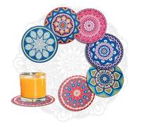MALANGI Drink Coasters Set of 6 With Stand - Ceramic Turkish Coasters - Absorbent Giftable Coaster - Non-Scratch Top & Non-Slip Cork Base (Style 11 with stand)