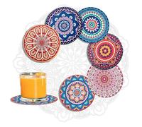 MALANGI Drink Coasters Set of 6 Without Stand - Ceramic Turkish Coasters - Absorbent Giftable Coaster - Non-Scratch Top & Non-Slip Cork Base (Style 12 Without stand)