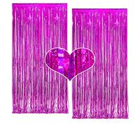 MALANKU Hot Pink Tinsel Metallic Foil Fringe Curtain Backdrop, 2Pack 3.2ft x 8.2ft Tinsel Doorway Wall Decorations for Birthday Graduation Bachelorette Baby Shower Party