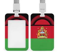 Malawi Flag National Emblem Fashion ID Badge Holder Sliding Vertical Name Tag Card Protector with Lanyard