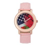 Malawi USA Flags Women's Wrist Watch Easy Reader with Leather Strap Analog Display Wonderful Ladies Gifts