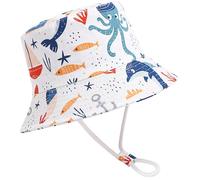 Malaxlx Baby Bucket Sun Hat Toddler Summer Outdoor UPF 50+ Beach Hat for 1-2 Year Old Boys Girls Cute Ocean Adventure Print
