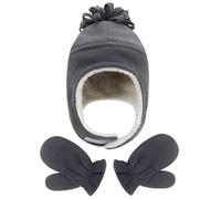 Malaxlx Baby Grey Sherpa Hats and Mittens Set Winter Warm Toddler Pilot Hat Fleece Lined Earflap Aviator Hat Trapper Hat Gloves Set for 1-3 Years Boys Girls