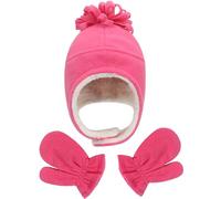 Malaxlx Baby Rose Red Sherpa Hats and Mittens Set Winter Warm Toddler Pilot Hat Fleece Lined Earflap Aviator Hat Trapper Hat Gloves Set for 1-3 Years Boys Girls