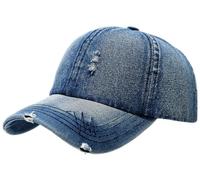 Malaxlx Distressed Denim Baseball Cap for Men Women - Adjustable Dad Hat Vintage Washed Cotton Plain Golf Hat