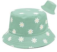 Malaxlx Flower Green Print Bucket Hat Beach Sun Hat Funny Fishing Hat for Women, Reversible Double-Side Wear