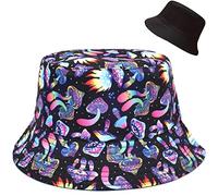 Malaxlx Psychedelic Trippy Mushrooms Print Bucket Hat Beach Sun Hat Funny Fishing Hat for Women, Reversible Double-Side Wear