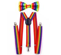 Malaxlx Rainbow Stripes Kids Braces Bowtie Set Toddler Children Elastic Adjustable Suspenders with Bow Ties Gift for 12 Months - 9 Years Boys Girls