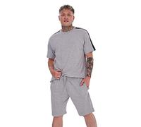 Malay Cotton Jersey Pyjama Set Shorts Round Neck Loungewear Panelled T-Shirt Nightwear Grey