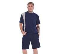 Malay Jersey Pyjama Set Short Round Neck Cotton Blend Loungewear T-Shirt Men Nightwear Navy