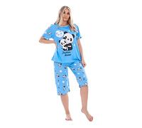 Malay Ladies Capri Pyjama Set Animal Printed Panda Teddy Short Sleeve Nightwear Blue