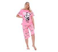Malay Ladies Capri Pyjama Set Animal Printed Panda Teddy Short Sleeve Nightwear Pink
