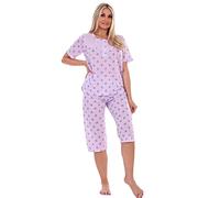 Malay Ladies Capri Pyjama Set Floral Printed Crew Neck Buttons Cropped PJs M to XXL Lavender