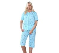 Malay Ladies Capri Pyjama Set Floral Printed V-Neck Buttons Through Cropped PJs Green