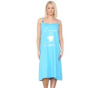 Malay Ladies Cotton Nightdress Strappy Midi Sleeveless Printed Words Nighty Nightshirt Blue