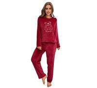 Malay Ladies Flannel Fleece Pyjama Set Teddy Cloud Print Soft Warm Winter Loungewear Nightwear Gift (UK, Alpha, L, Regular, Regular, Red Teddy)
