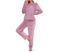 Malay Ladies Flannel Fleece Pyjama Set Teddy Cloud Print Soft Warm Winter Loungewear Nightwear Gift (UK, Alpha, L, Regular, Regular, Pink Teddy)