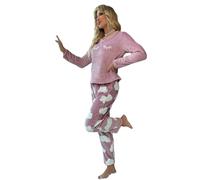 Malay Ladies Flannel Fleece Pyjama Set Teddy Cloud Print Soft Warm Winter Loungewear Nightwear Gift (UK, Alpha, XXL, Regular, Regular, Pink Cloud)