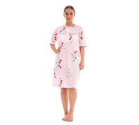 Malay Ladies Floral Nightdress 100% Cotton Short Sleeve Buttons Crew Neck Lounge Wear Pink