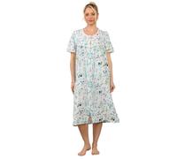 Malay Ladies Floral Printed Lace Trim Button-Through Regular Comfort Nightdress Green