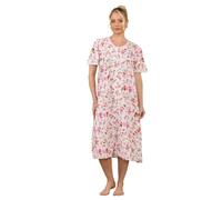 Malay Ladies Floral Printed Lace Trim Button-Through Regular Comfort Nightdress Pink
