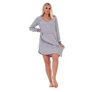 Malay Ladies Nightdress Long Sleeve Pockets Striped Soft Stretchy Ribbed Night Shirt Black Grey
