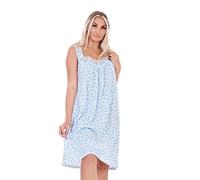Malay Ladies Nightwear Nightdress Floral Print Lace Sleeveless Short Plus Nightshirt Blue